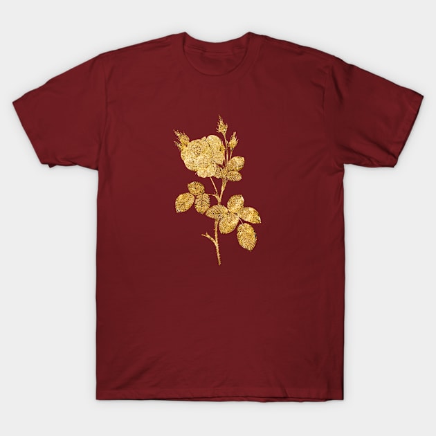 Vintage Gilded White Misty Rose Botanical Gold Leaf T-Shirt by Holy Rock Design